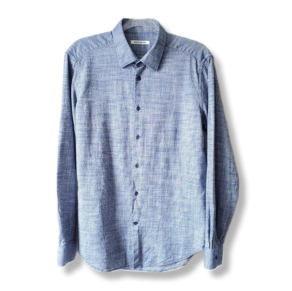 Men Naracamicie Italian Designer Woven Shirt L Casual Coastal Neutral Natural